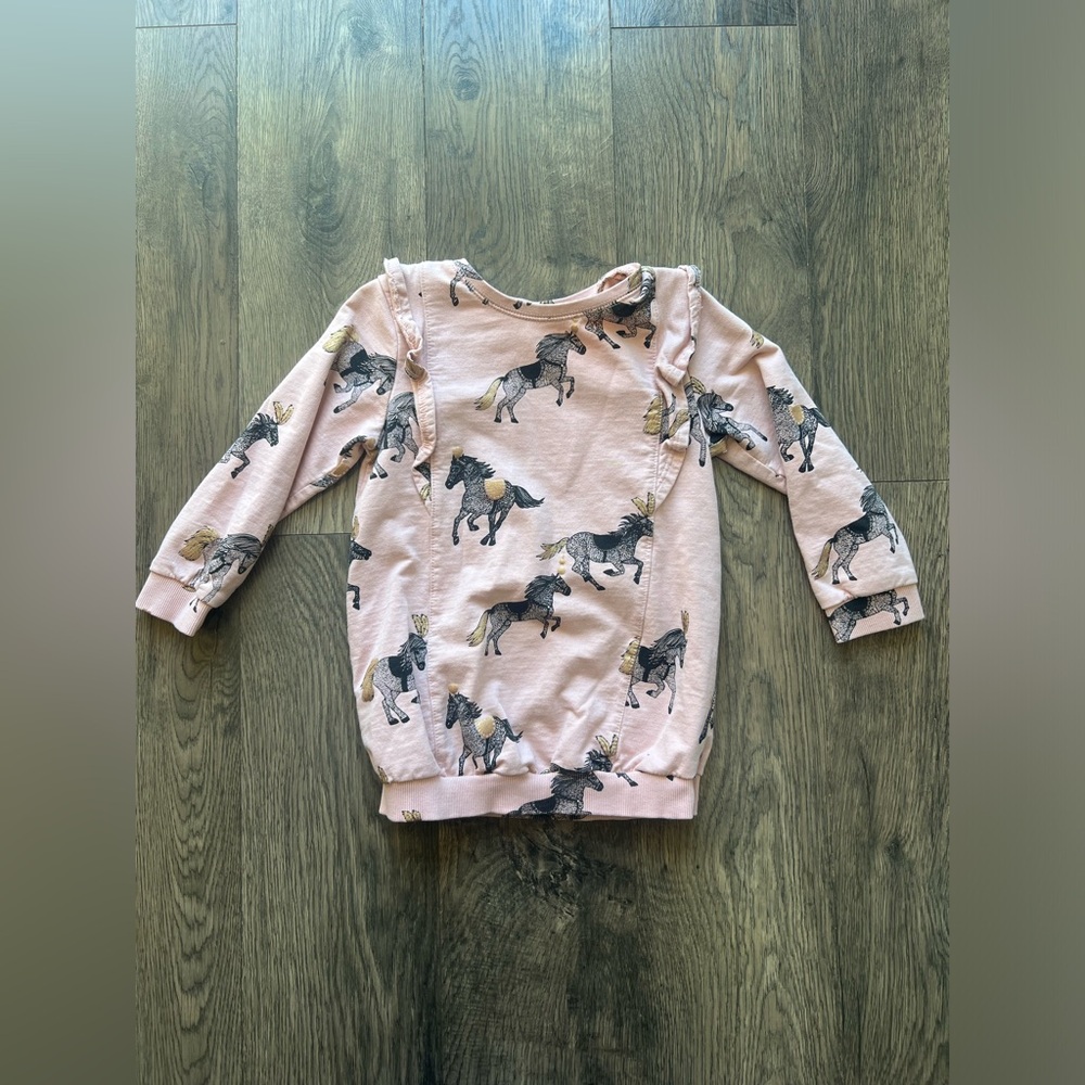 Lindex Kids Pink Horse Sweatshirt Dress - Size 2-3